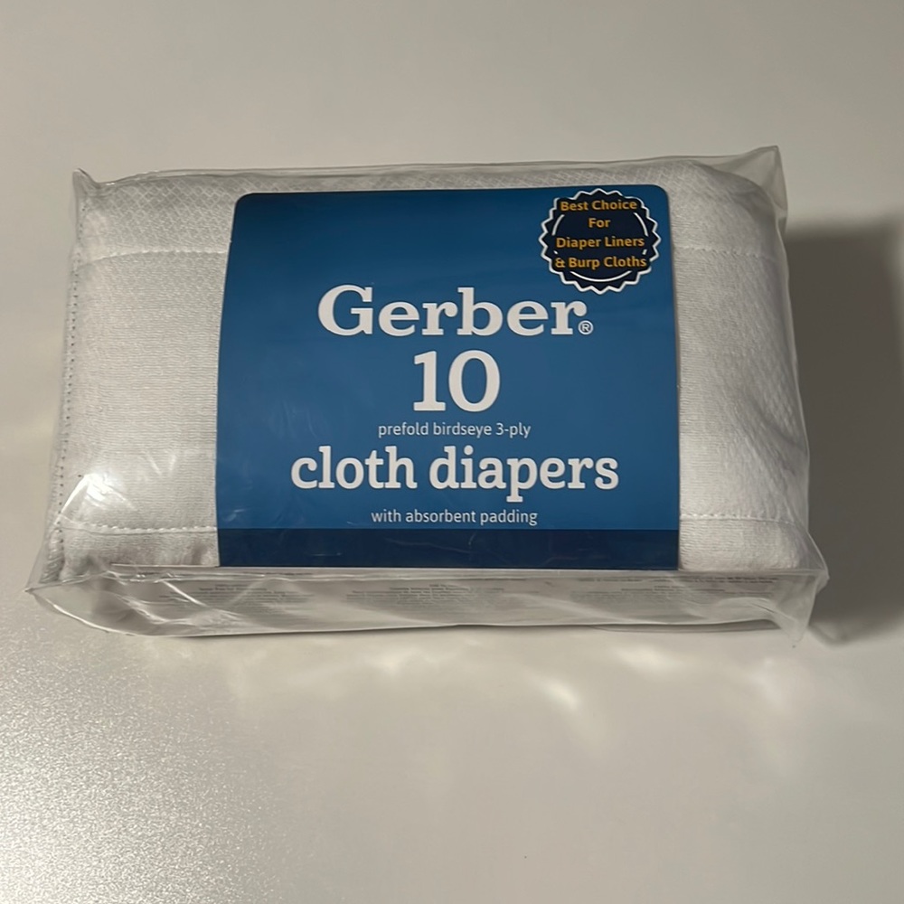Gerber prefold birdseye 3-ply cloth diapers with absorbent padding